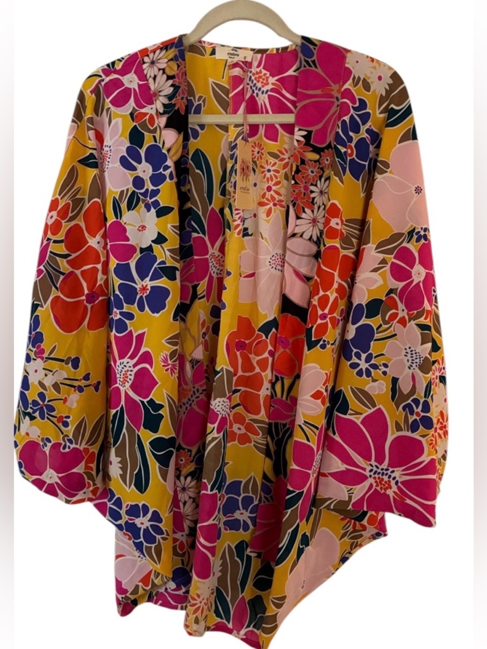 NWT Entro Colorful‎ Floral Print Style Kimono Wrap Sz S
